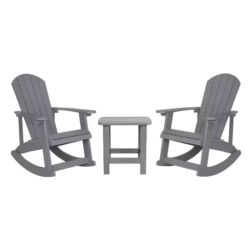 Flash Furniture Set of 2 Savannah All-Weather Poly Resin Wood Adirondack Rocking Chairs with Side Table