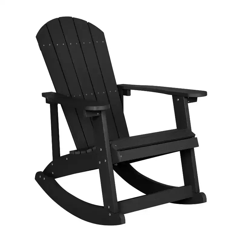 Flash Furniture Set of 4 Savannah All-Weather Poly Resin Wood Adirondack Rocking Chairs with Side Table