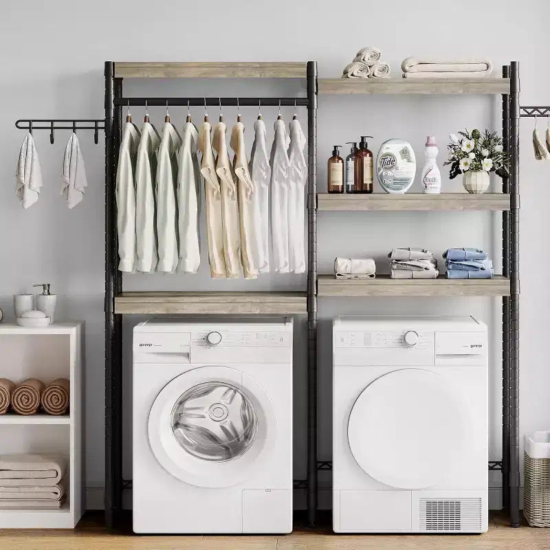 Over-the-Washer Shelf, 5-Tier Dryer Storage Shelf with Adjustable Height, Bathroom Shelf, Space-Saving Storage for Bathroom, Laundry Room