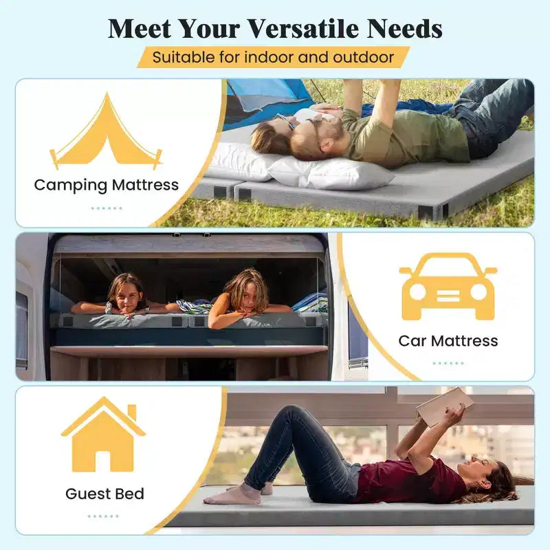 Costway Memory Foam Camping Mattress with Anti-slip Bottom Travel Bag for Outdoor Sleeping Gray/Blue