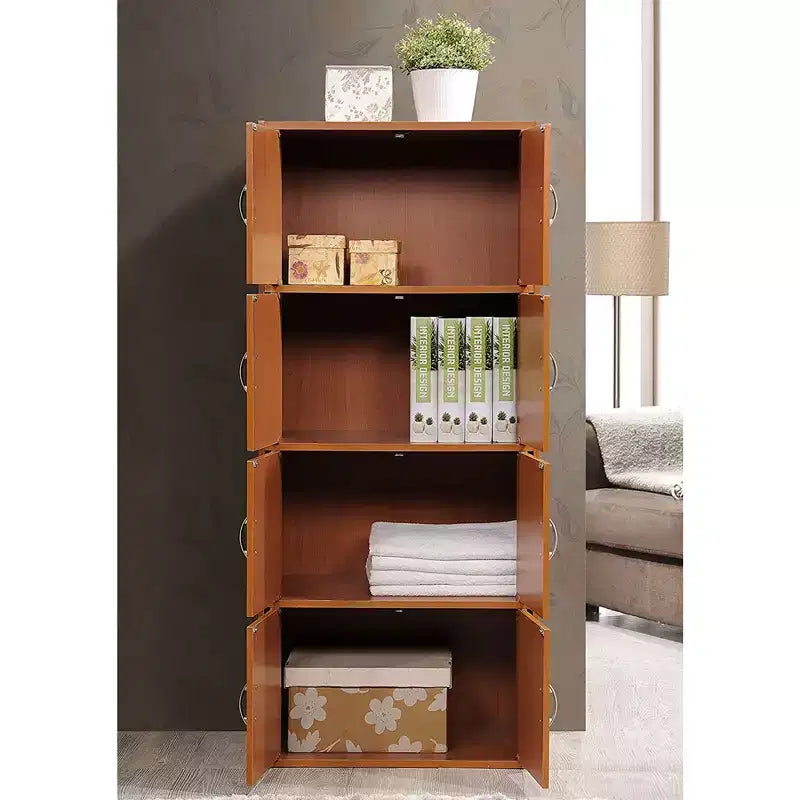 Hodedah HID44 Heavy Duty 8 Door Floor Mount Enclosed Multipurpose Storage Bookcase Cabinet for Home and Office, Beech Wood Finish
