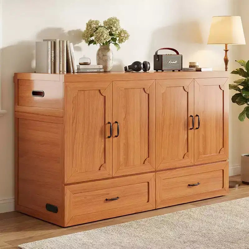 Mjkone Queen Size Convertible Murphy Cabinet Bed with USB Charging, Storage Drawers,No Mattress Included