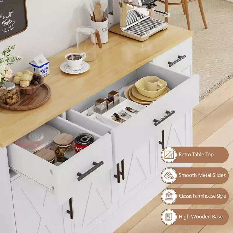 Celebalcony Buffet Cabinet with Storage,53.4 Large Kitchen Storage Cabinet with 3 Drawers & 4 Doors, Adjustable Shelf for Kitchen,Living Room