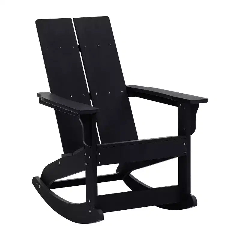 Emma and Oliver Set of 2 Harmon Modern All-Weather Poly Resin Adirondack Rocking Chairs with Side Table for Outdoor Use