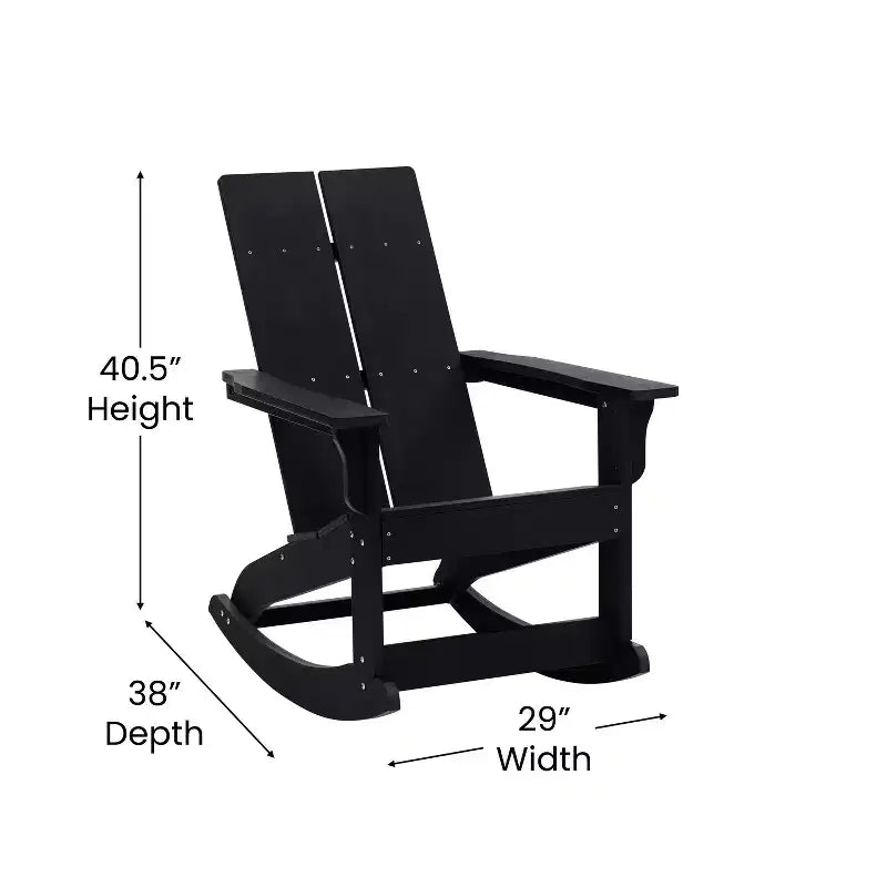 Emma and Oliver Set of 2 Harmon Modern All-Weather Poly Resin Adirondack Rocking Chairs with Side Table for Outdoor Use