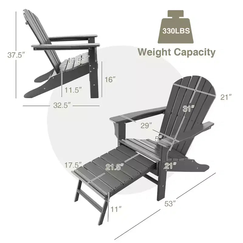 Costway Outdoor Patio HDPE Deck Adirondack Chair Beach Seat Retractable Ottoman White\Black\Coffee\Grey\Turquoise