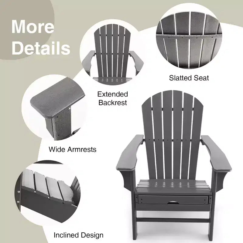 Costway Outdoor Patio HDPE Deck Adirondack Chair Beach Seat Retractable Ottoman White\Black\Coffee\Grey\Turquoise