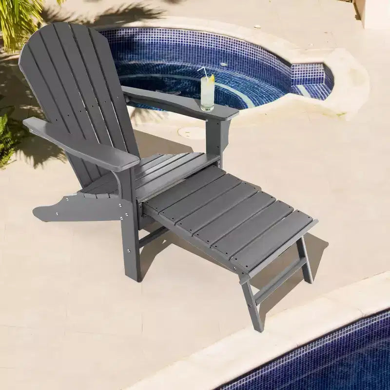 Costway Outdoor Patio HDPE Deck Adirondack Chair Beach Seat Retractable Ottoman White\Black\Coffee\Grey\Turquoise