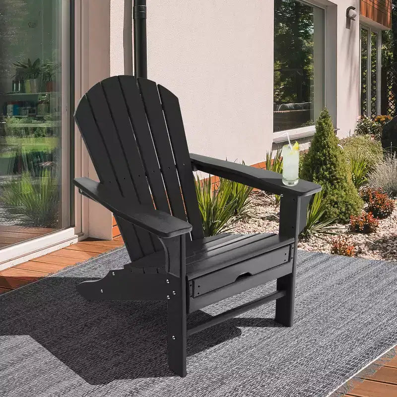 Costway Outdoor Patio HDPE Deck Adirondack Chair Beach Seat Retractable Ottoman White\Black\Coffee\Grey\Turquoise
