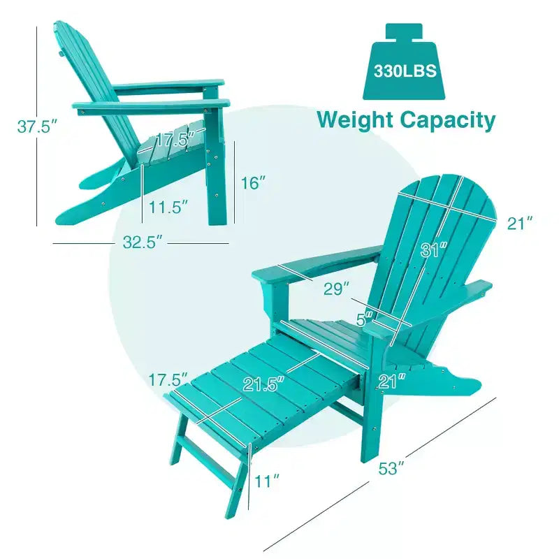 Costway Outdoor Patio HDPE Deck Adirondack Chair Beach Seat Retractable Ottoman White\Black\Coffee\Grey\Turquoise