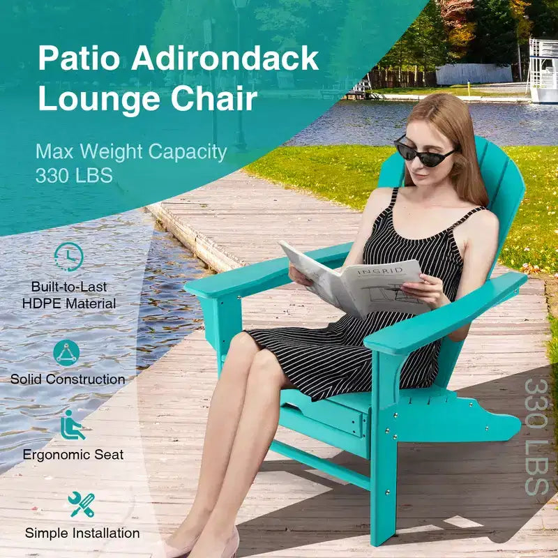 Costway Outdoor Patio HDPE Deck Adirondack Chair Beach Seat Retractable Ottoman White\Black\Coffee\Grey\Turquoise