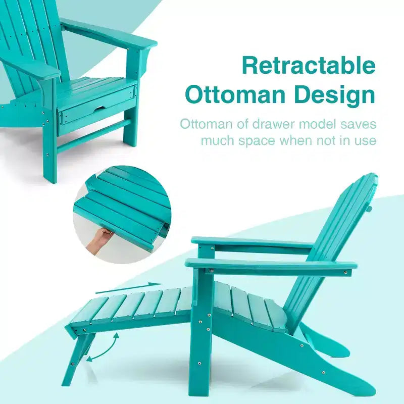 Costway Outdoor Patio HDPE Deck Adirondack Chair Beach Seat Retractable Ottoman White\Black\Coffee\Grey\Turquoise