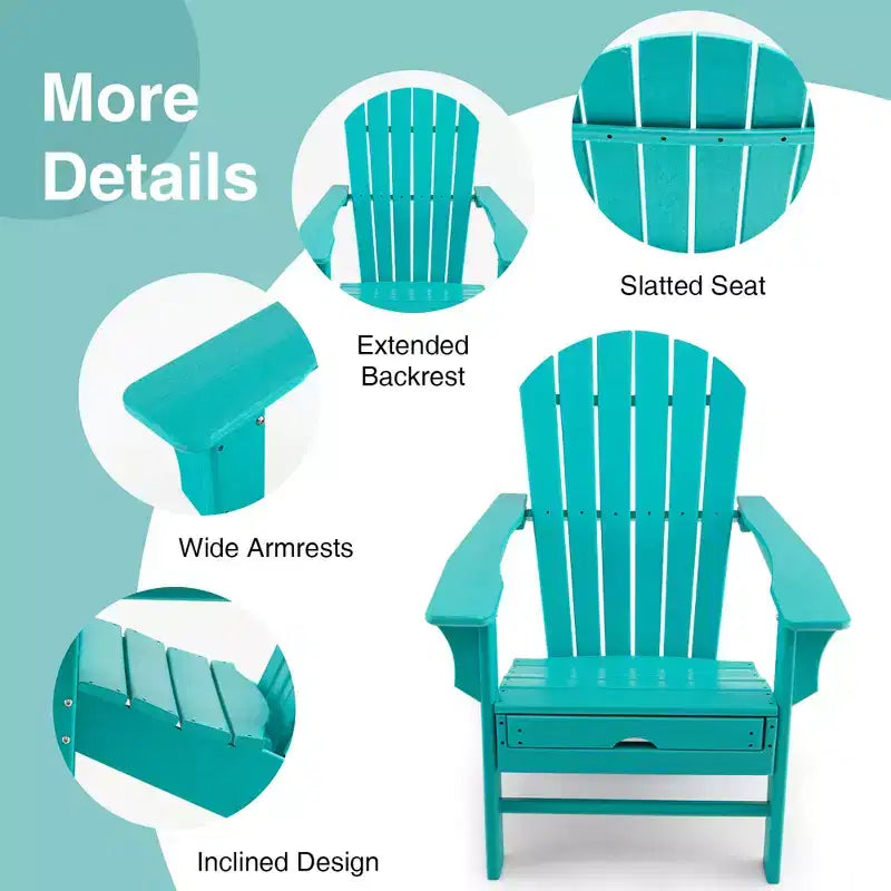 Costway Outdoor Patio HDPE Deck Adirondack Chair Beach Seat Retractable Ottoman White\Black\Coffee\Grey\Turquoise