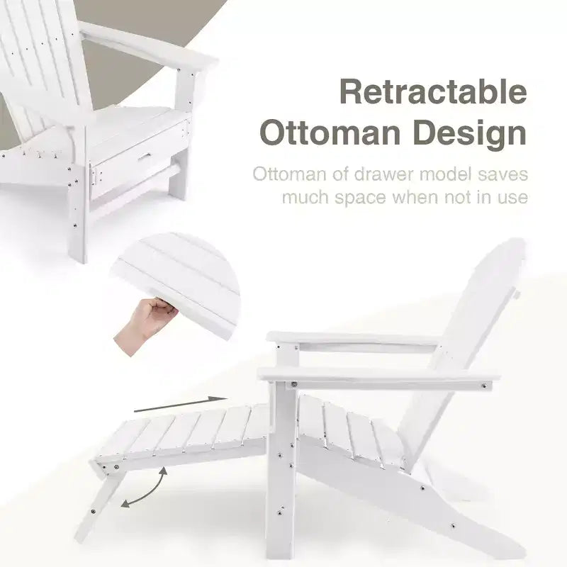 Costway Outdoor Patio HDPE Deck Adirondack Chair Beach Seat Retractable Ottoman White\Black\Coffee\Grey\Turquoise