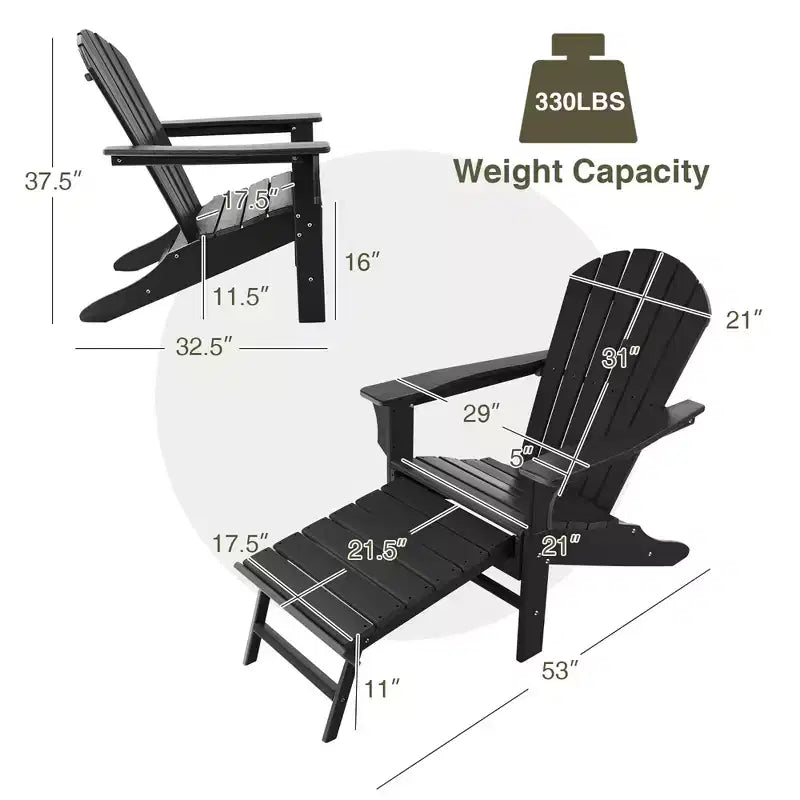 Costway Outdoor Patio HDPE Deck Adirondack Chair Beach Seat Retractable Ottoman White\Black\Coffee\Grey\Turquoise