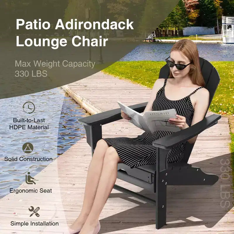 Costway Outdoor Patio HDPE Deck Adirondack Chair Beach Seat Retractable Ottoman White\Black\Coffee\Grey\Turquoise