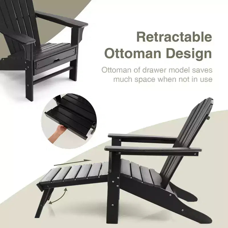 Costway Outdoor Patio HDPE Deck Adirondack Chair Beach Seat Retractable Ottoman White\Black\Coffee\Grey\Turquoise