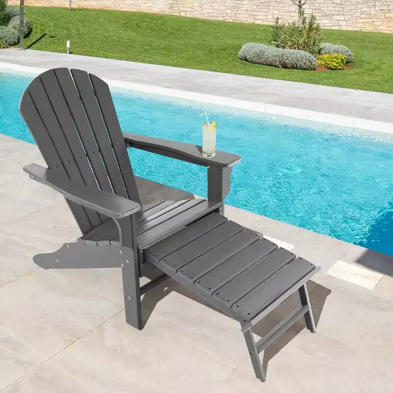 Costway Outdoor Patio HDPE Deck Adirondack Chair Beach Seat Retractable Ottoman White\Black\Coffee\Grey\Turquoise