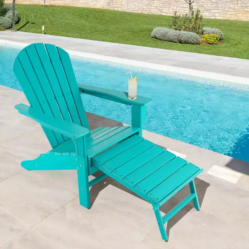 Costway Outdoor Patio HDPE Deck Adirondack Chair Beach Seat Retractable Ottoman White\Black\Coffee\Grey\Turquoise