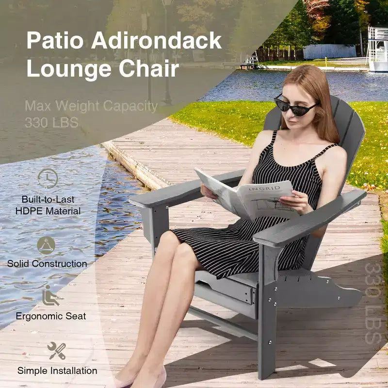 Costway 2 PCS Outdoor Patio HDPE Adirondack Chair Beach Seat Retractable Ottoman White\Black\Coffee\Grey\Turquoise