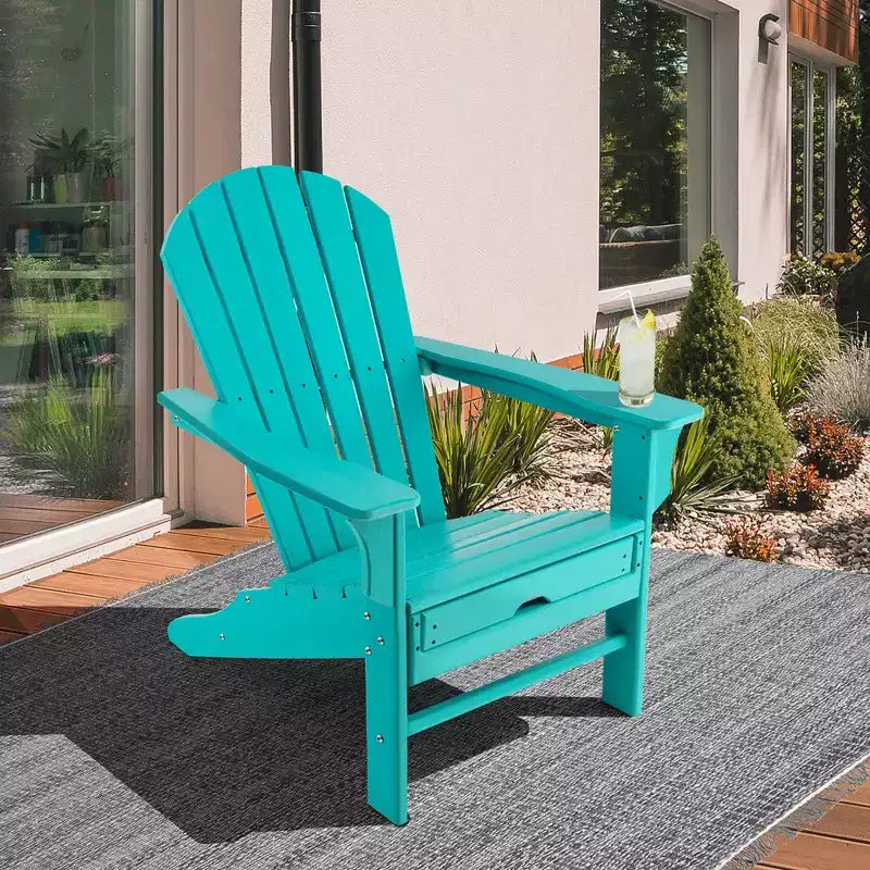 Costway 2 PCS Outdoor Patio HDPE Adirondack Chair Beach Seat Retractable Ottoman White\Black\Coffee\Grey\Turquoise