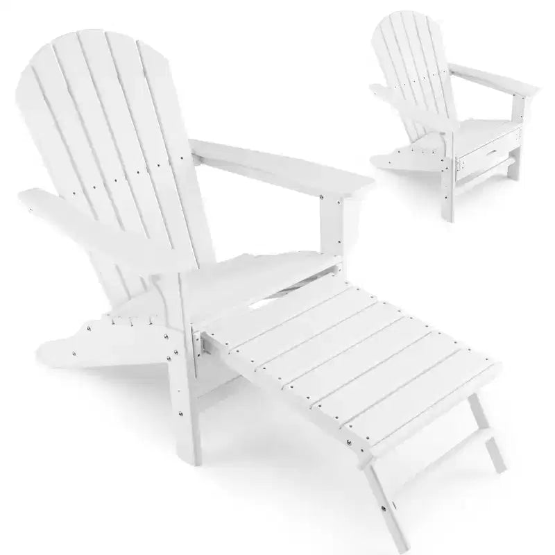 Costway 2 PCS Outdoor Patio HDPE Adirondack Chair Beach Seat Retractable Ottoman White\Black\Coffee\Grey\Turquoise
