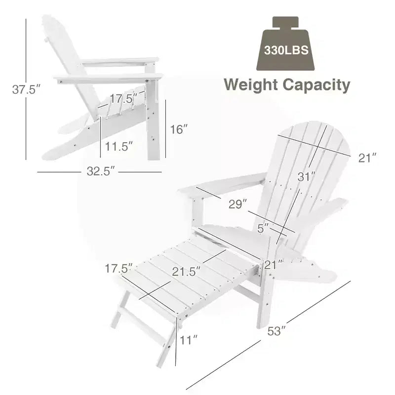 Costway 2 PCS Outdoor Patio HDPE Adirondack Chair Beach Seat Retractable Ottoman White\Black\Coffee\Grey\Turquoise