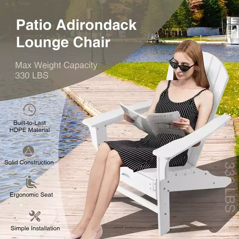 Costway 2 PCS Outdoor Patio HDPE Adirondack Chair Beach Seat Retractable Ottoman White\Black\Coffee\Grey\Turquoise