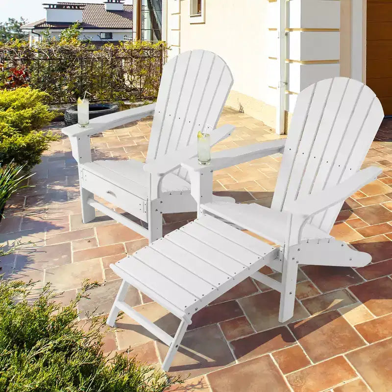 Costway 2 PCS Outdoor Patio HDPE Adirondack Chair Beach Seat Retractable Ottoman White\Black\Coffee\Grey\Turquoise