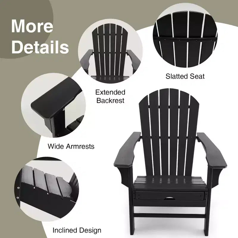 Costway 2 PCS Outdoor Patio HDPE Adirondack Chair Beach Seat Retractable Ottoman White\Black\Coffee\Grey\Turquoise