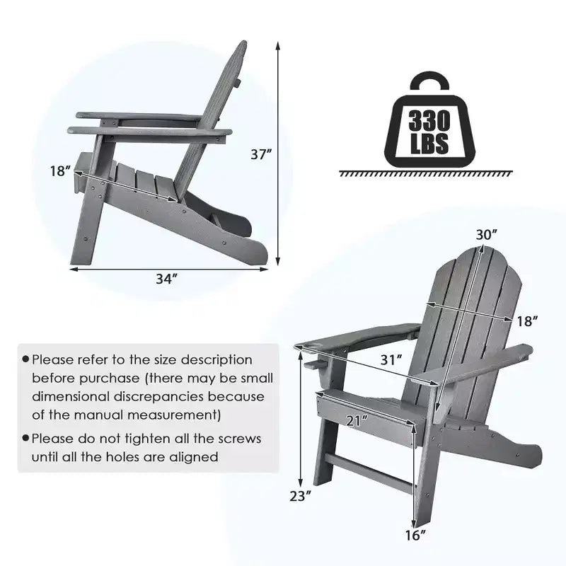Costway 4PCS Patio Adirondack Chair Weather Resistant Garden Deck W/Cup Holder White\Black\Grey\Turquoise\Navy\Red