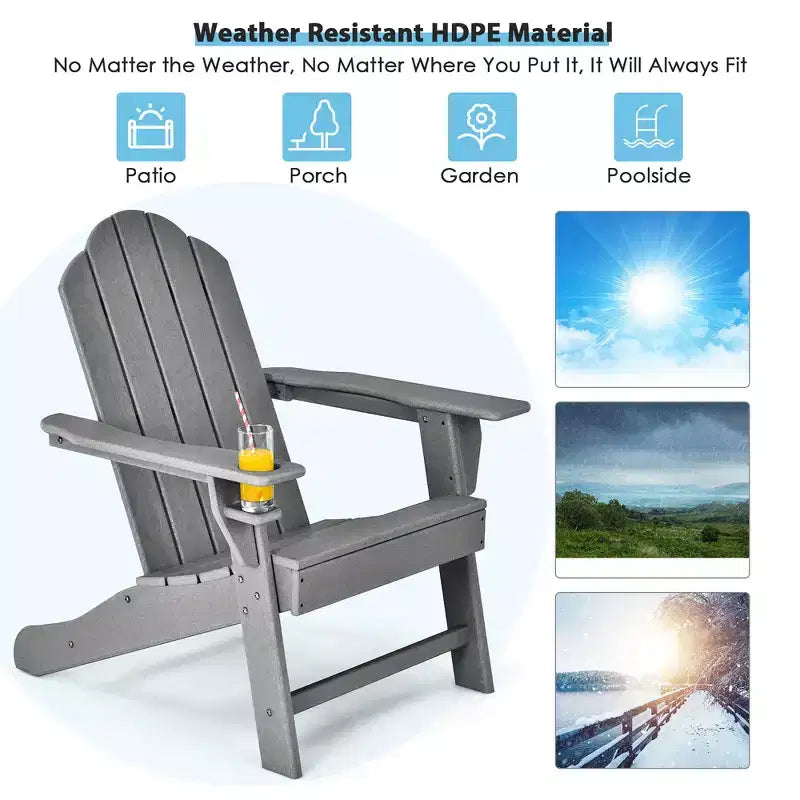 Costway 4PCS Patio Adirondack Chair Weather Resistant Garden Deck W/Cup Holder White\Black\Grey\Turquoise\Navy\Red