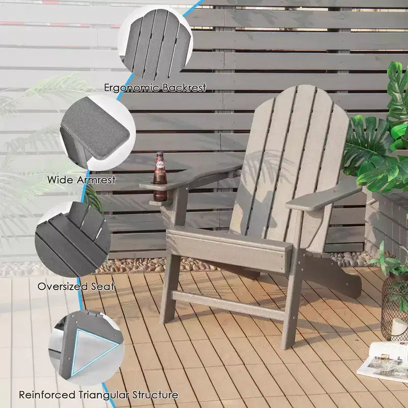 Costway 4PCS Patio Adirondack Chair Weather Resistant Garden Deck W/Cup Holder White\Black\Grey\Turquoise\Navy\Red