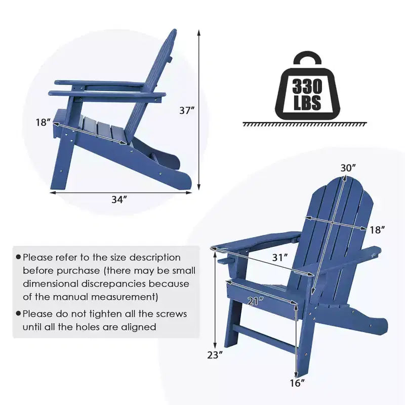 Costway 4PCS Patio Adirondack Chair Weather Resistant Garden Deck W/Cup Holder White\Black\Grey\Turquoise\Navy\Red