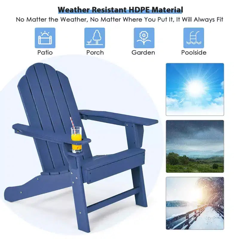 Costway 4PCS Patio Adirondack Chair Weather Resistant Garden Deck W/Cup Holder White\Black\Grey\Turquoise\Navy\Red