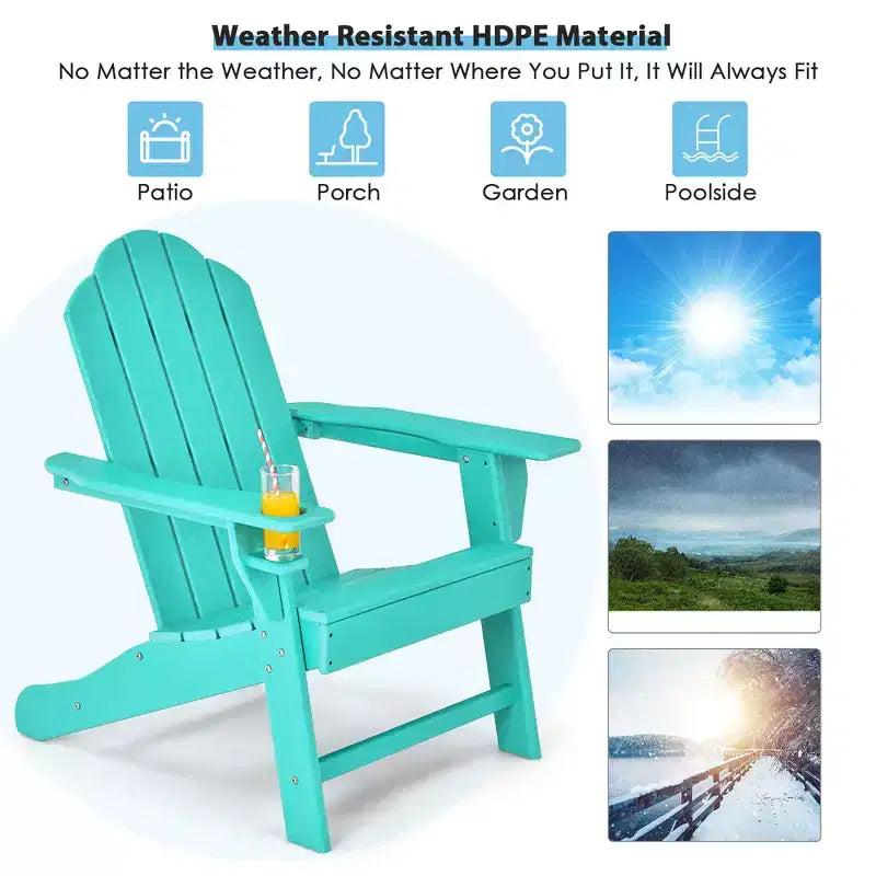 Costway 4PCS Patio Adirondack Chair Weather Resistant Garden Deck W/Cup Holder White\Black\Grey\Turquoise\Navy\Red