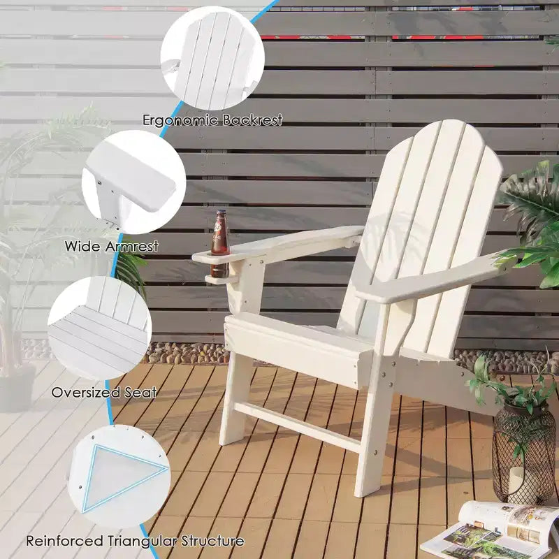 Costway 4PCS Patio Adirondack Chair Weather Resistant Garden Deck W/Cup Holder White\Black\Grey\Turquoise\Navy\Red