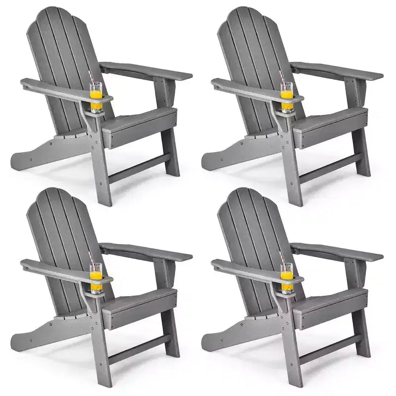 Costway 4PCS Patio Adirondack Chair Weather Resistant Garden Deck W/Cup Holder White\Black\Grey\Turquoise\Navy\Red