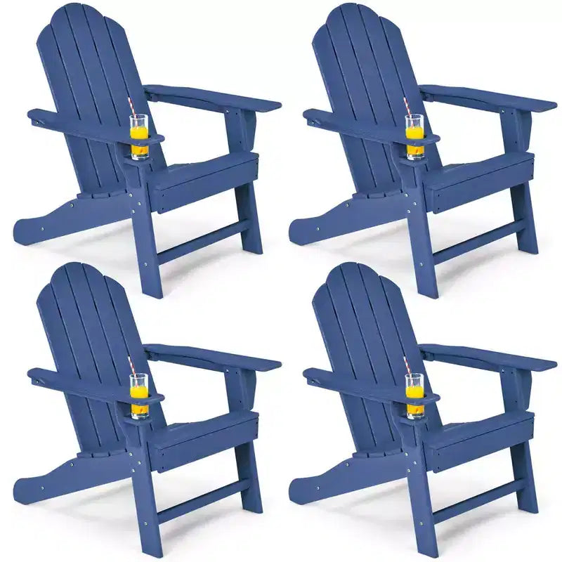 Costway 4PCS Patio Adirondack Chair Weather Resistant Garden Deck W/Cup Holder White\Black\Grey\Turquoise\Navy\Red