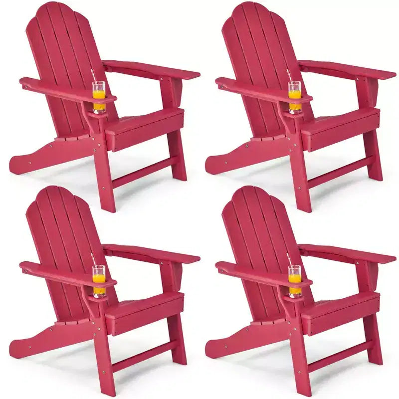 Costway 4PCS Patio Adirondack Chair Weather Resistant Garden Deck W/Cup Holder White\Black\Grey\Turquoise\Navy\Red
