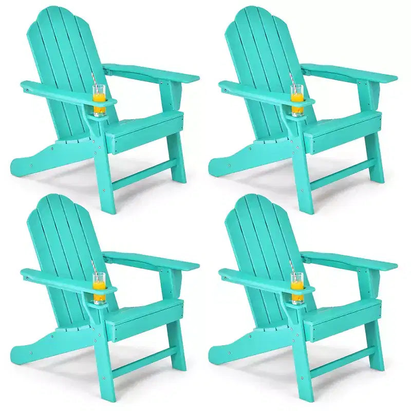 Costway 4PCS Patio Adirondack Chair Weather Resistant Garden Deck W/Cup Holder White\Black\Grey\Turquoise\Navy\Red