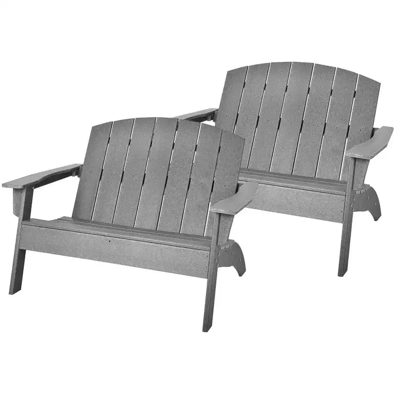 Costway Lot de 2 Chaises Adirondack de Jardin Banc Double en PEHD Résistant aux Intempéries Gris
