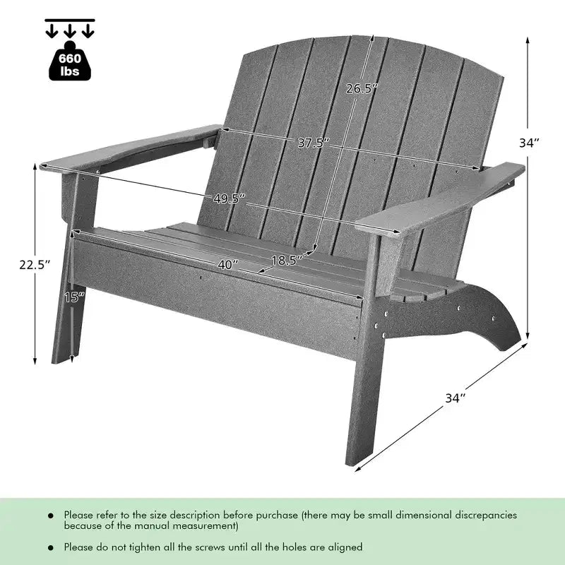 Costway Lot de 2 Chaises Adirondack de Jardin Banc Double en PEHD Résistant aux Intempéries Gris
