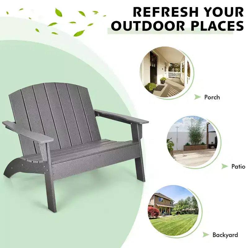 Costway Lot de 2 Chaises Adirondack de Jardin Banc Double en PEHD Résistant aux Intempéries Gris