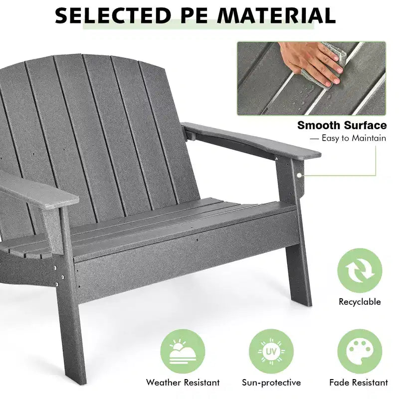 Costway Lot de 2 Chaises Adirondack de Jardin Banc Double en PEHD Résistant aux Intempéries Gris
