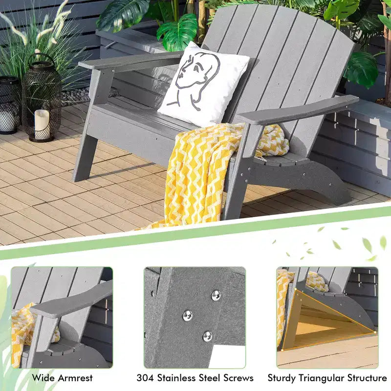 Costway Lot de 2 Chaises Adirondack de Jardin Banc Double en PEHD Résistant aux Intempéries Gris