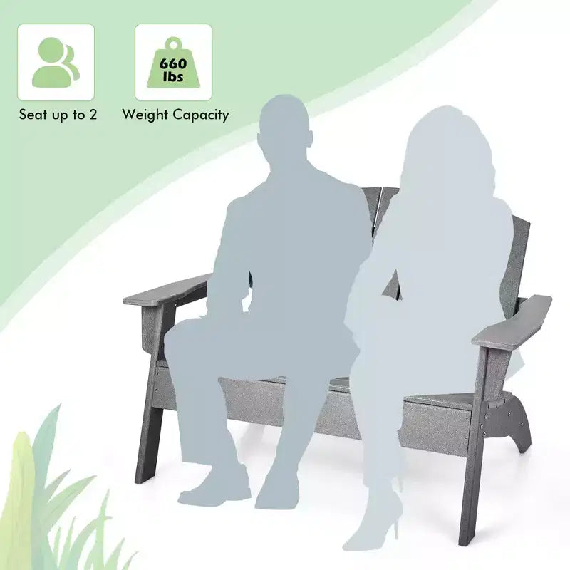 Costway Lot de 2 Chaises Adirondack de Jardin Banc Double en PEHD Résistant aux Intempéries Gris
