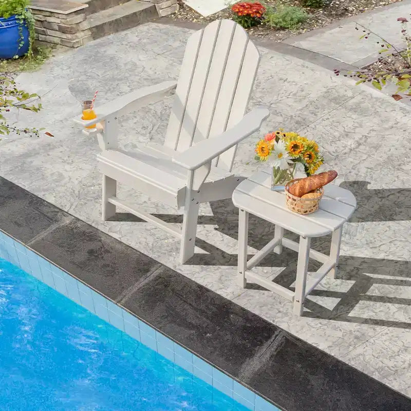 Costway 18'' Patio Adirondack Side Table Weather Resistant Garden Yard White