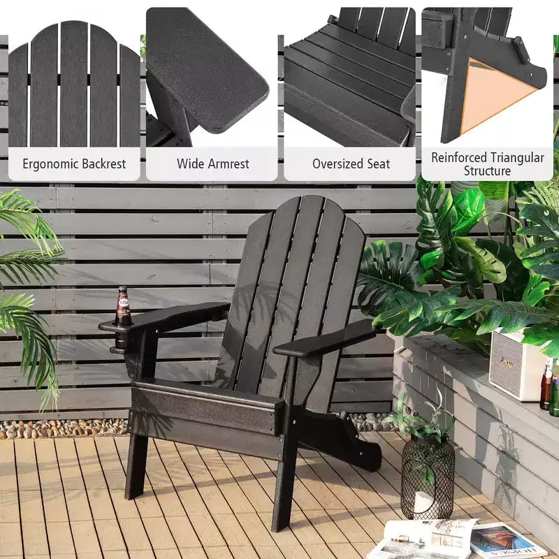 Costway HDPE Patio Folding Adirondack Chair Ottoman Set Footrest All-Weather