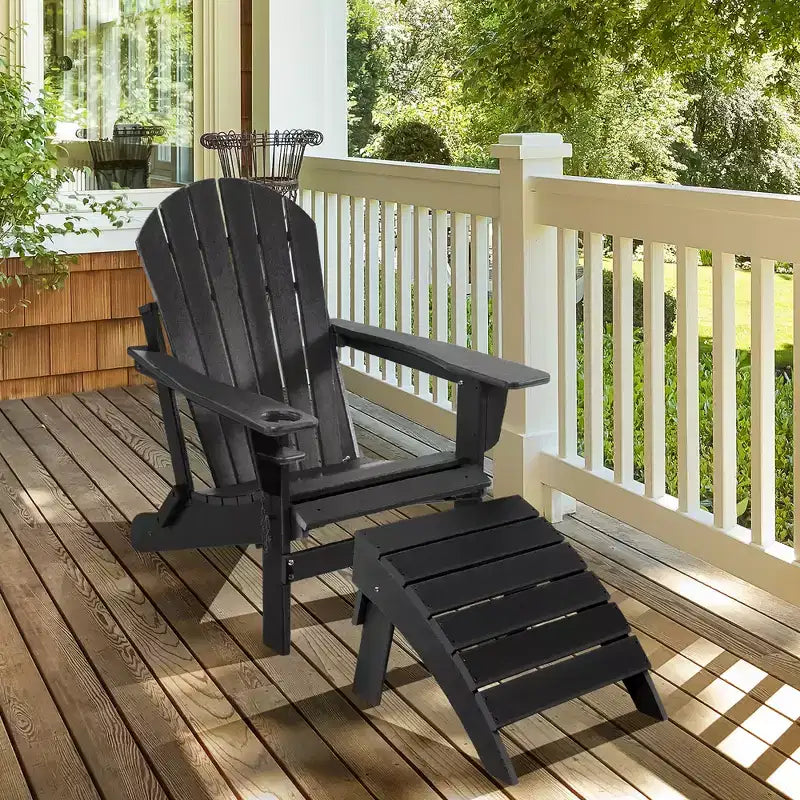 Costway HDPE Patio Folding Adirondack Chair Ottoman Set Footrest All-Weather